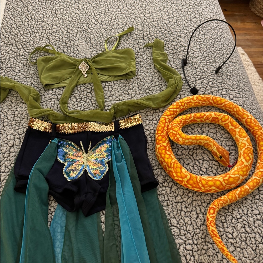 Dolls Kill Olive Green Sheer Two-Piece Costume Set with Sequin Butterfly